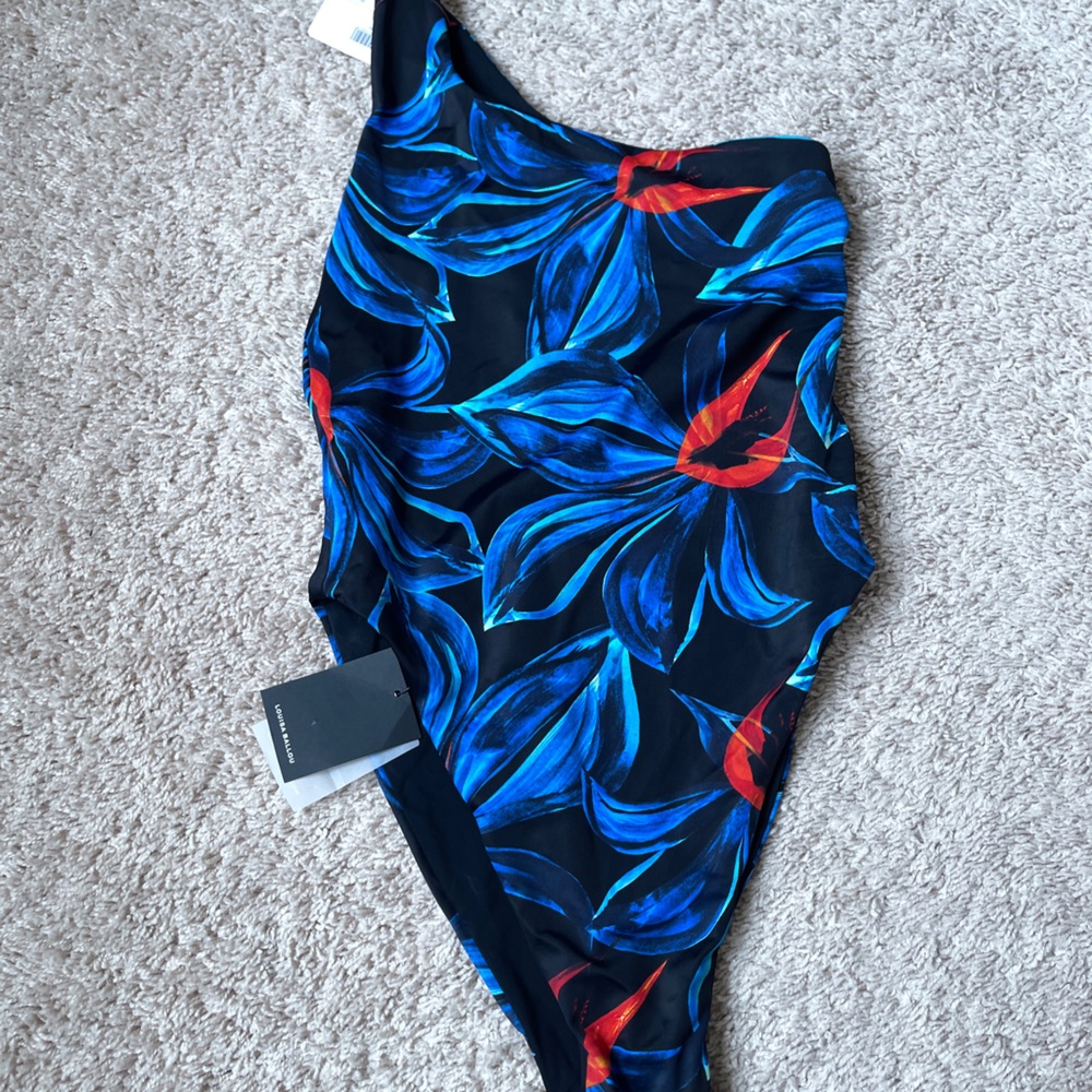 LOUISA BALLOU Plunge printed one-shoulder swimsuit (NEW)